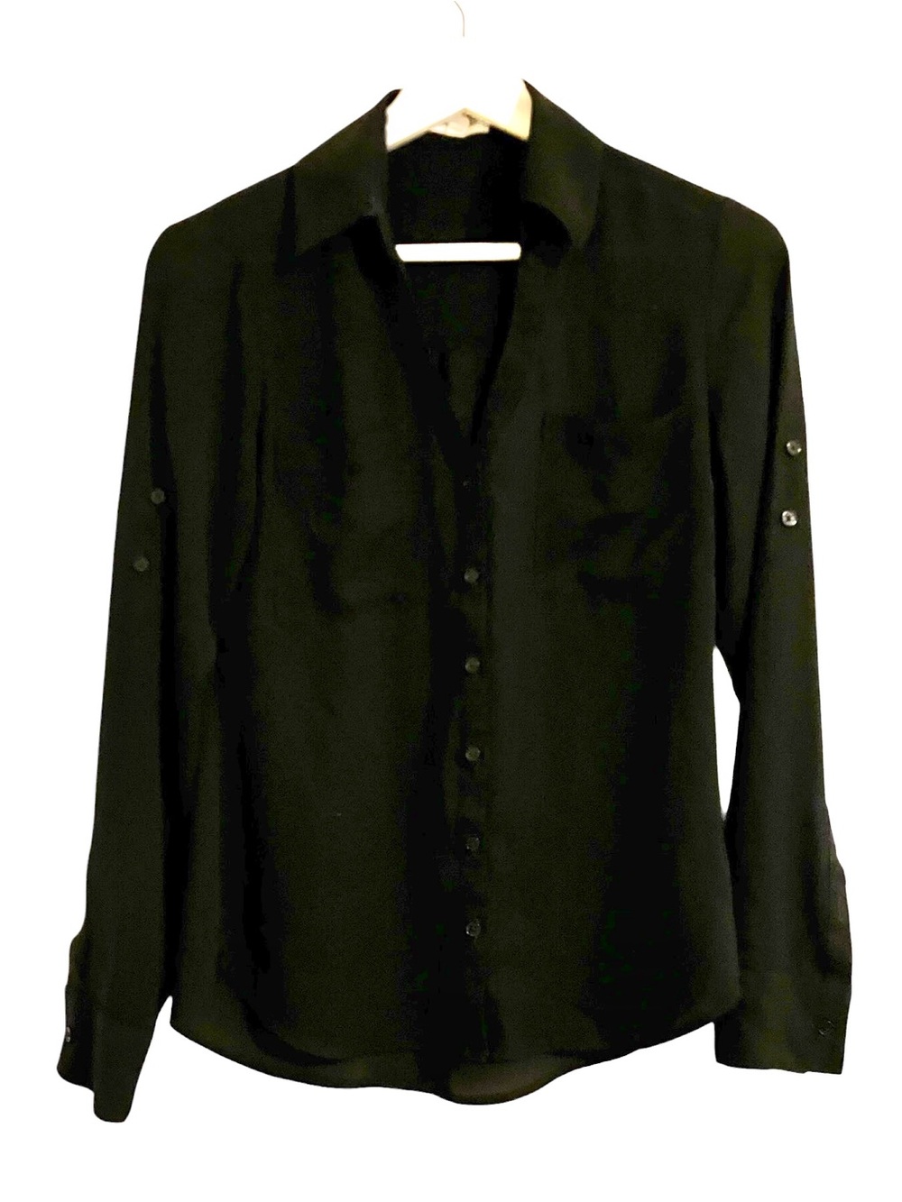 Express Black Long-Sleeve Button Front Portofino Blouse